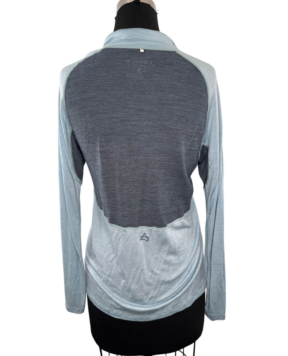 DEVOLD Blue Gray Top Merino Wool Running Zip Neck Raglan Sleeve Large L FLAW